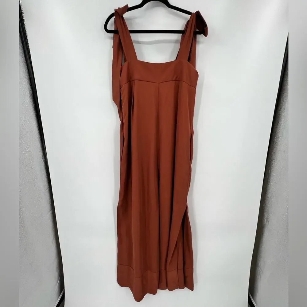 SANCIA The Label Thalita Jumpsuit Romper Shoulder Tie Front Leg SplitRust Medium - Picture 6 of 16